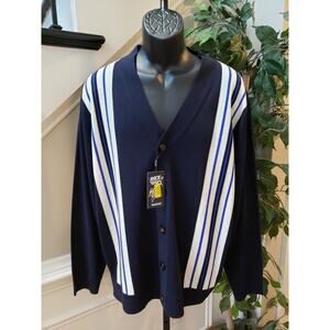 Murano Back to Space Men’s XXL Navy Blue Striped Knit Cardigan 100% Acrylic